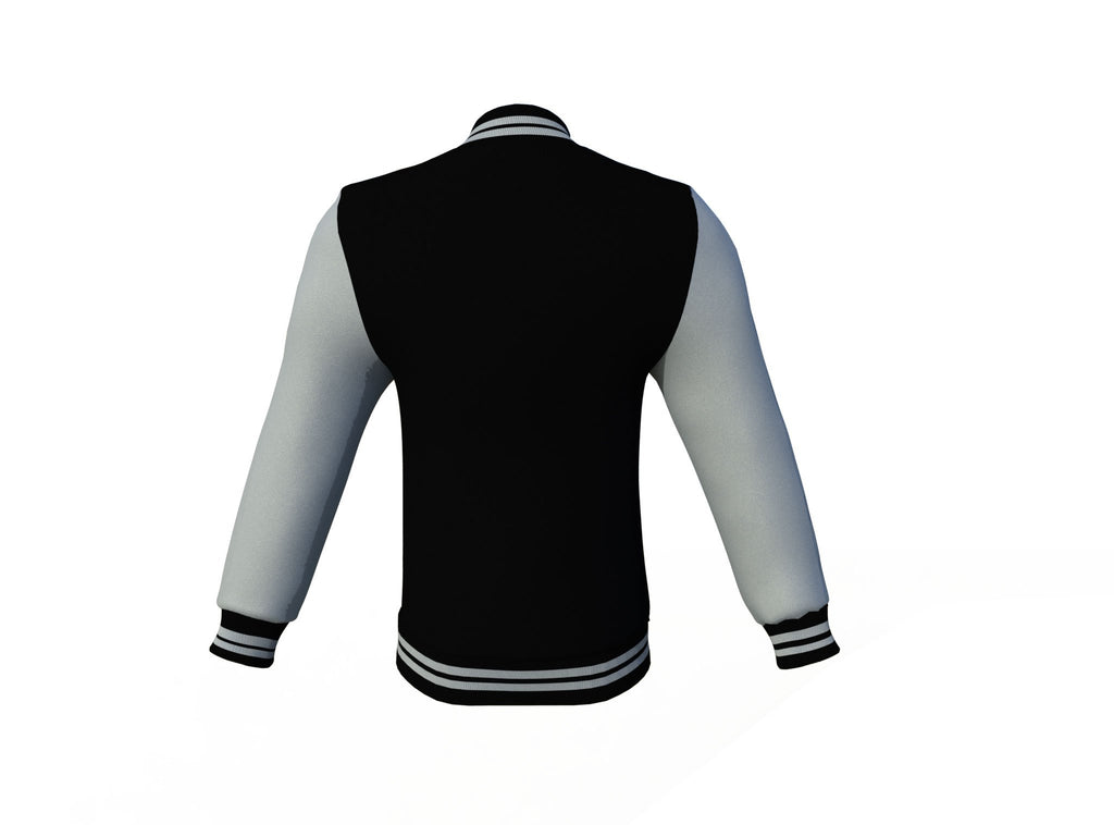 Black Varsity Letterman Jacket with Grey Sleeves - Shearling leather