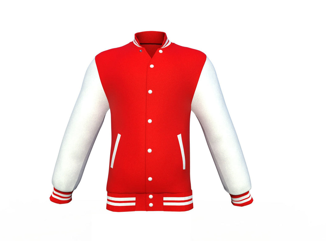 Red Varsity Letterman Jacket with White Sleeves - Shearling leather