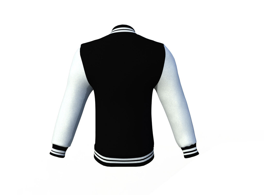 Black Varsity Letterman Jacket with White Sleeves - Shearling leather