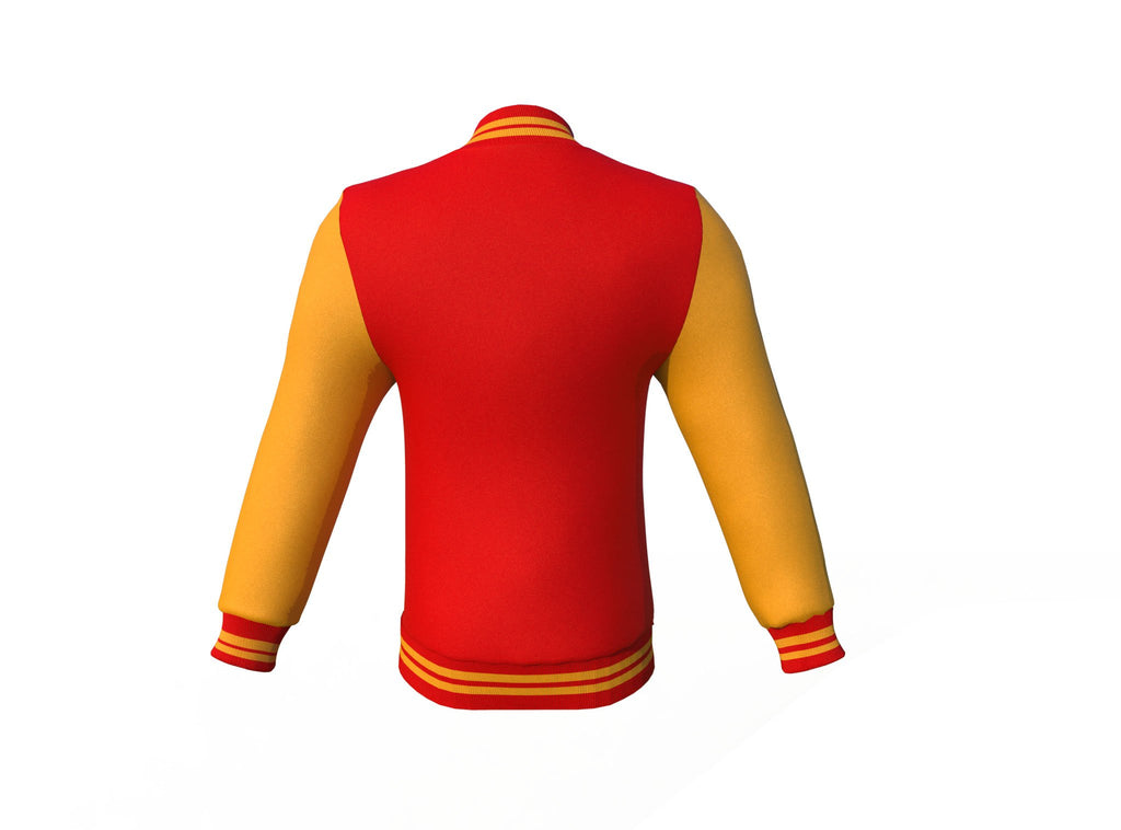 Red Varsity Letterman Jacket with Gold Sleeves - Shearling leather