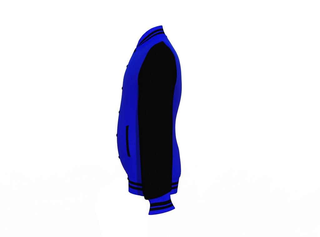 Blue Varsity Letterman Jacket with Black Sleeves - Shearling leather