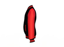 Load image into Gallery viewer, Black Varsity Letterman Jacket with Red Sleeves - Shearling leather
