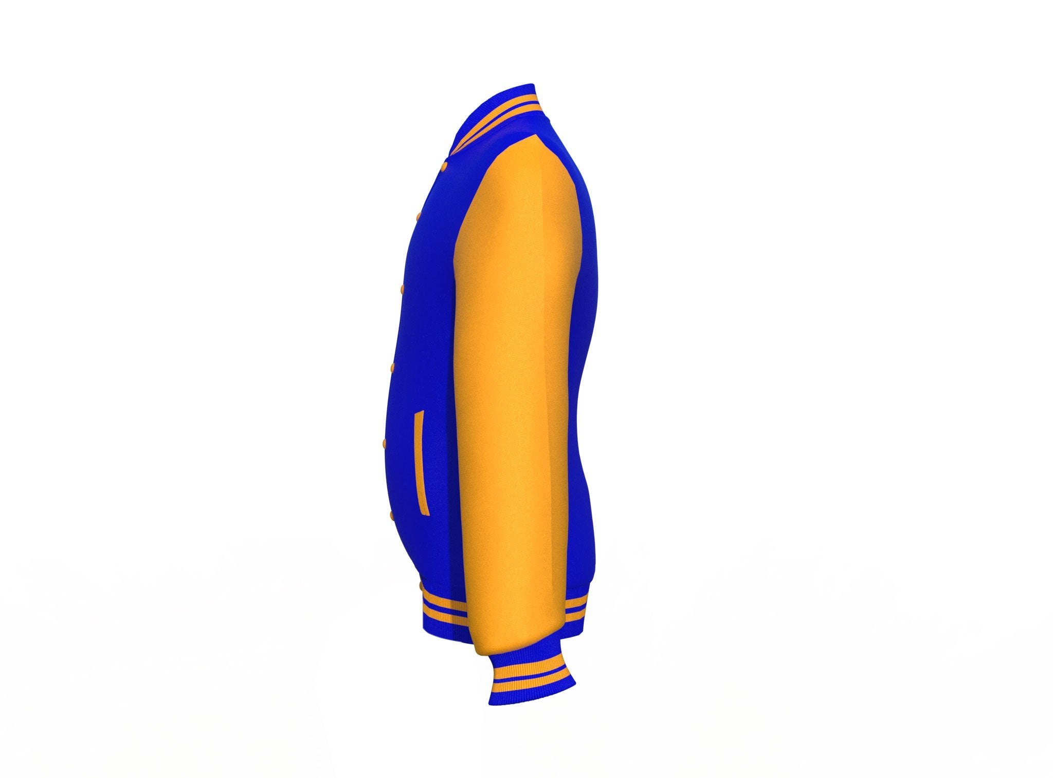 Blue Varsity Letterman Jacket with Gold Sleeves - Shearling leather