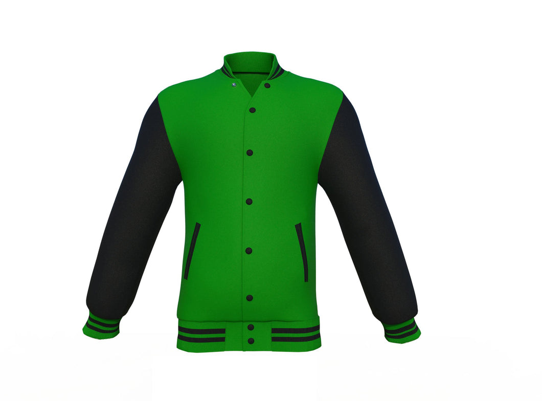 Dark Green Varsity Letterman Jacket with Black Sleeves - Shearling leather