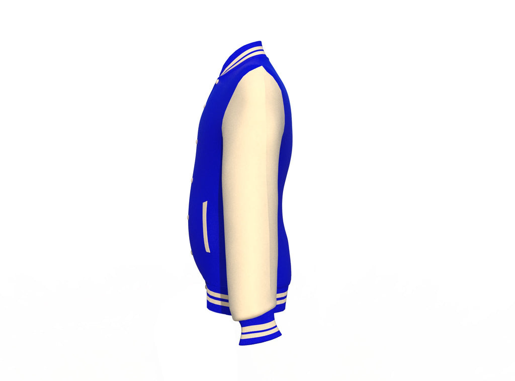 Blue Varsity Letterman Jacket with Cream Sleeves - Shearling leather