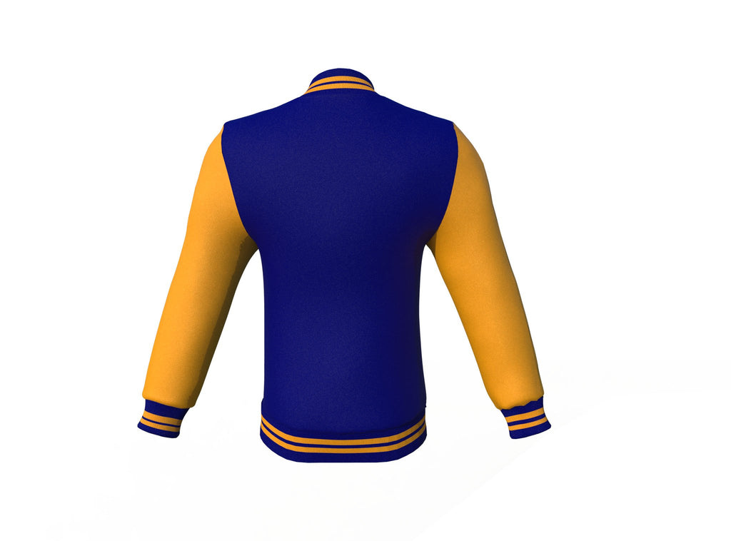 Navy Varsity Letterman Jacket with Gold Sleeves - Shearling leather