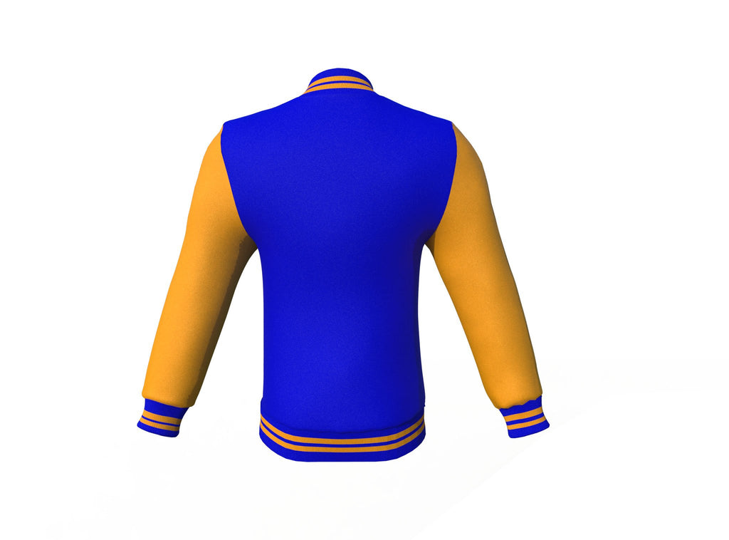 Blue Varsity Letterman Jacket with Gold Sleeves - Shearling leather