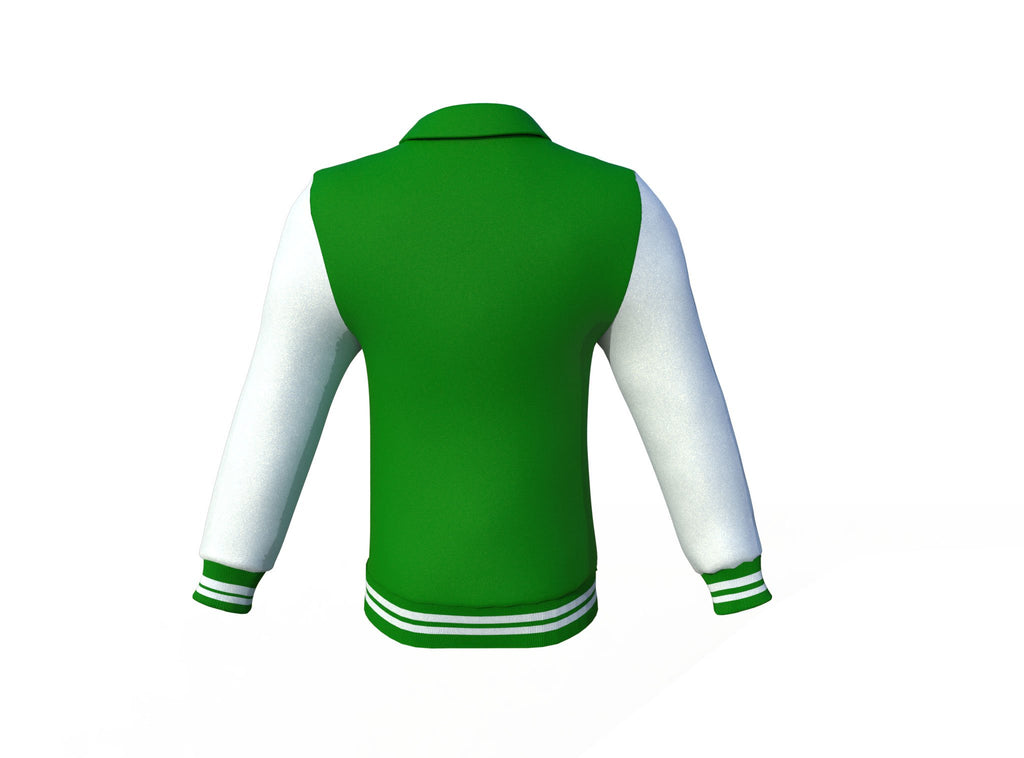 Dark Green Varsity Letterman Jacket with White Sleeves - Shearling leather