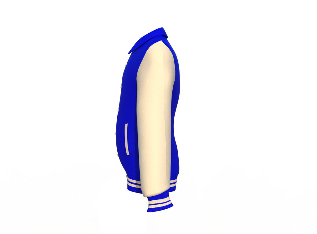 Blue Varsity Letterman Jacket with Cream Sleeves - Shearling leather