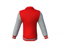 Load image into Gallery viewer, Red Varsity Letterman Jacket with Grey Sleeves - Shearling leather
