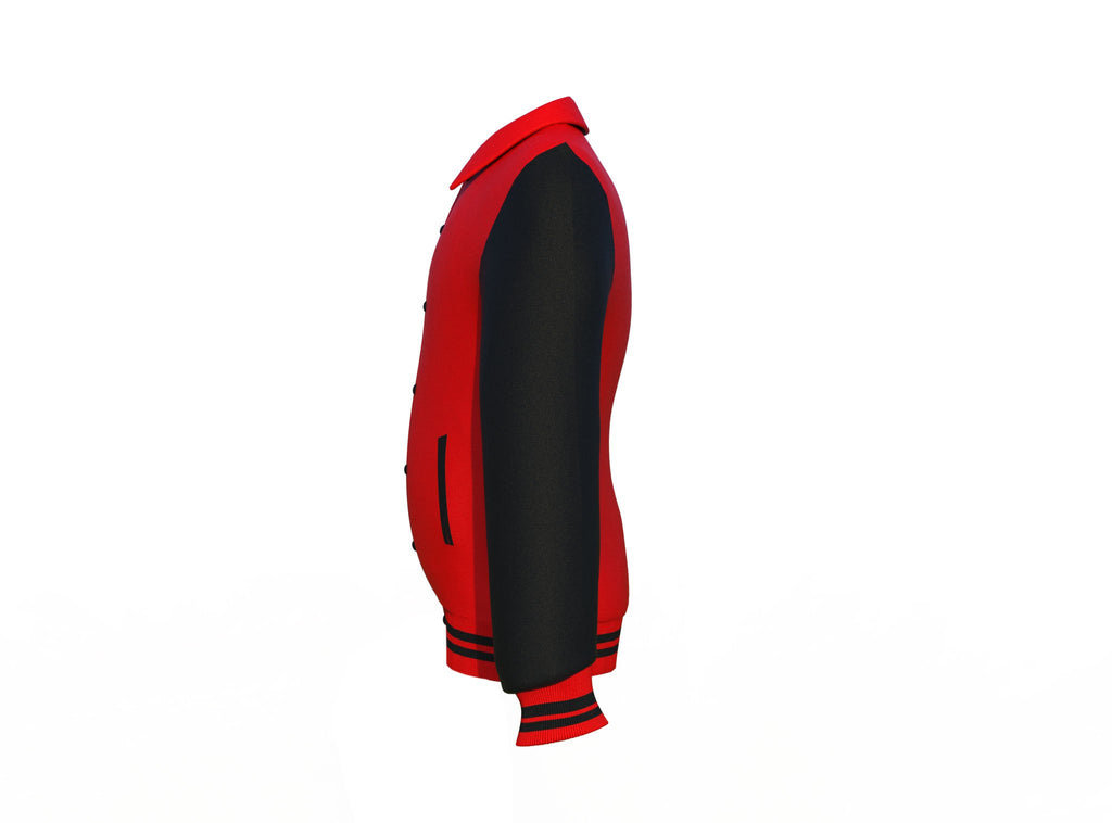 Red Varsity Letterman Jacket with Black Sleeves - Shearling leather