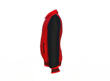Load image into Gallery viewer, Red Varsity Letterman Jacket with Black Sleeves - Shearling leather
