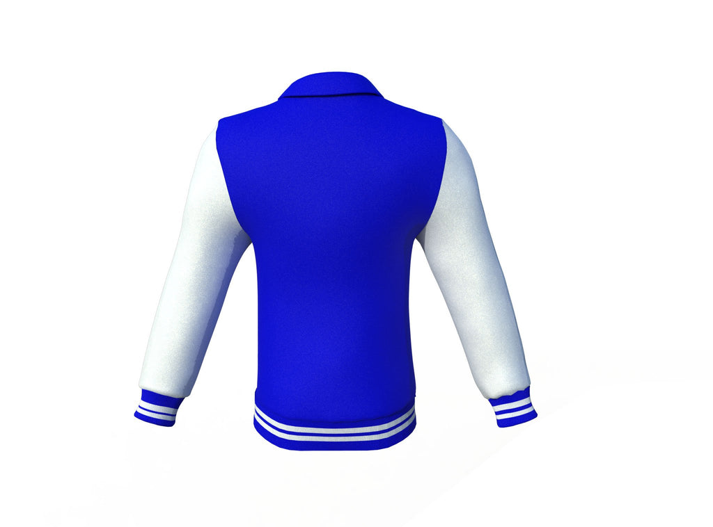 Blue Varsity Letterman Jacket with White Sleeves - Shearling leather