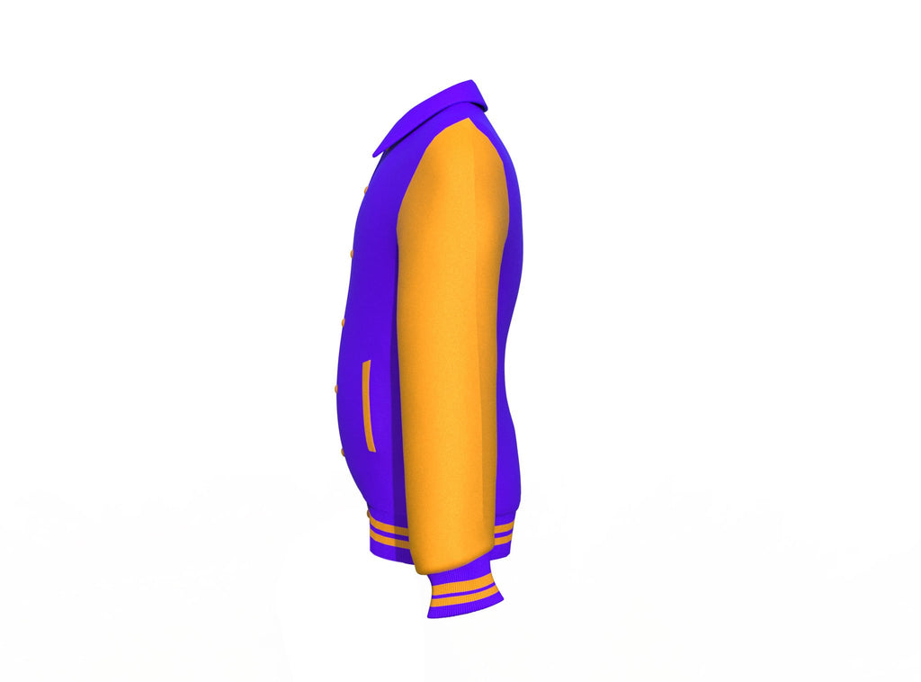 Purple Varsity Letterman Jacket with Gold Sleeves - Shearling leather