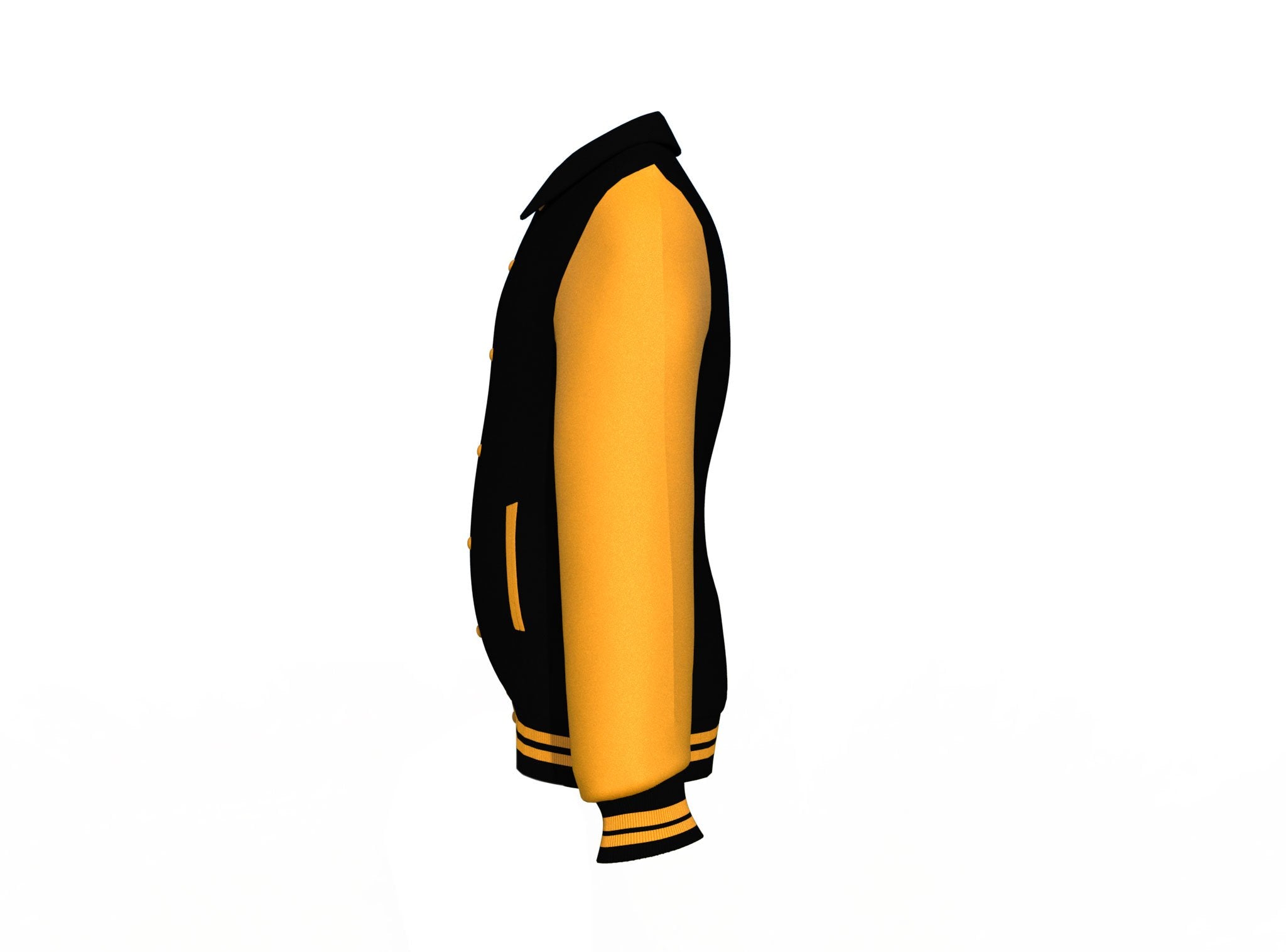 Black Varsity Letterman Jacket with Gold Sleeves - Shearling leather