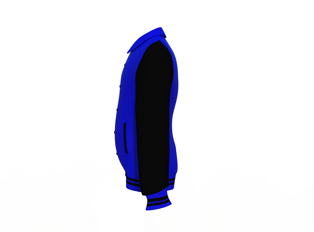 Blue Varsity Letterman Jacket with Black Sleeves - Shearling leather
