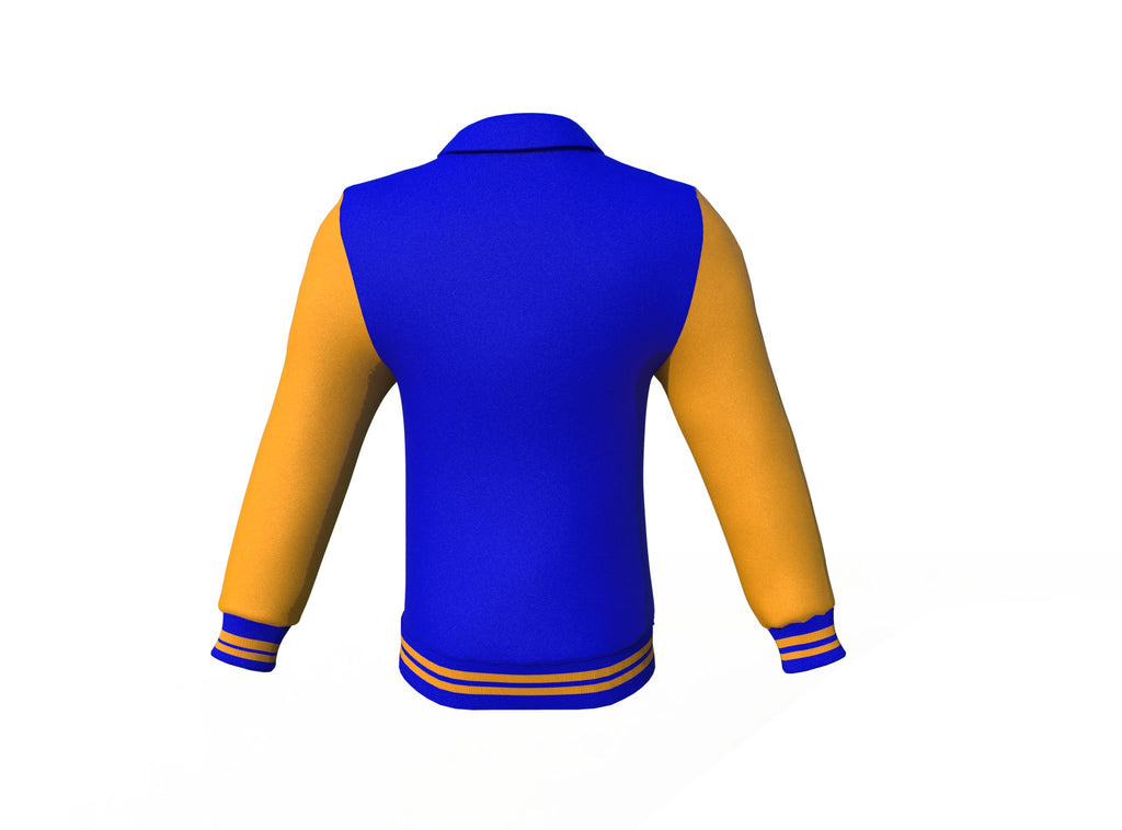Blue Varsity Letterman Jacket with Gold Sleeves - Shearling leather
