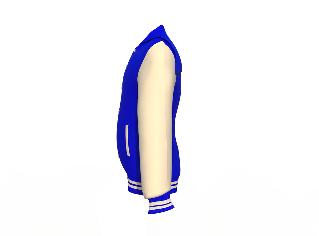 Blue Varsity Letterman Jacket with Cream Sleeves - Shearling leather