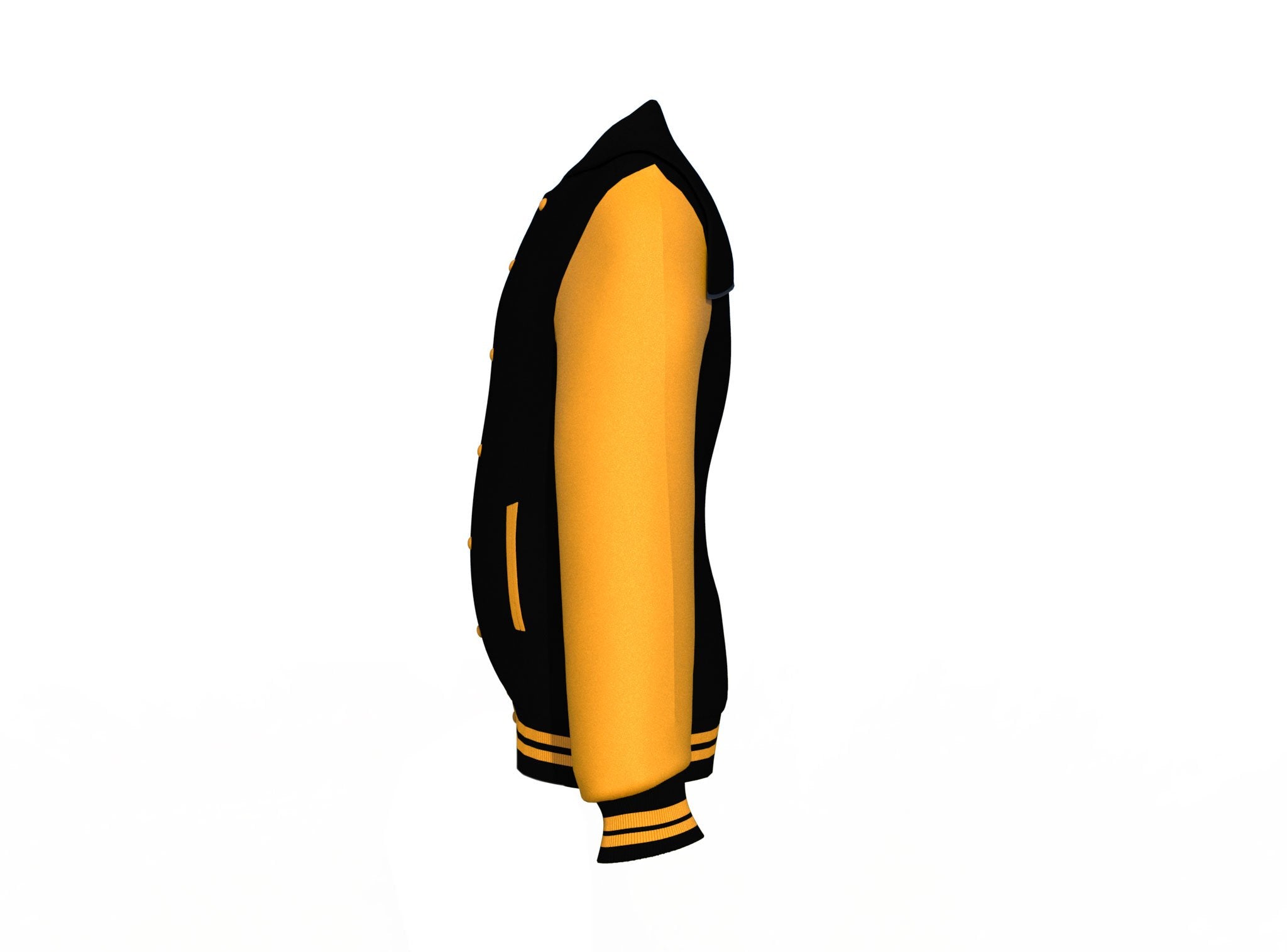 Black Varsity Letterman Jacket with Gold Sleeves - Shearling leather