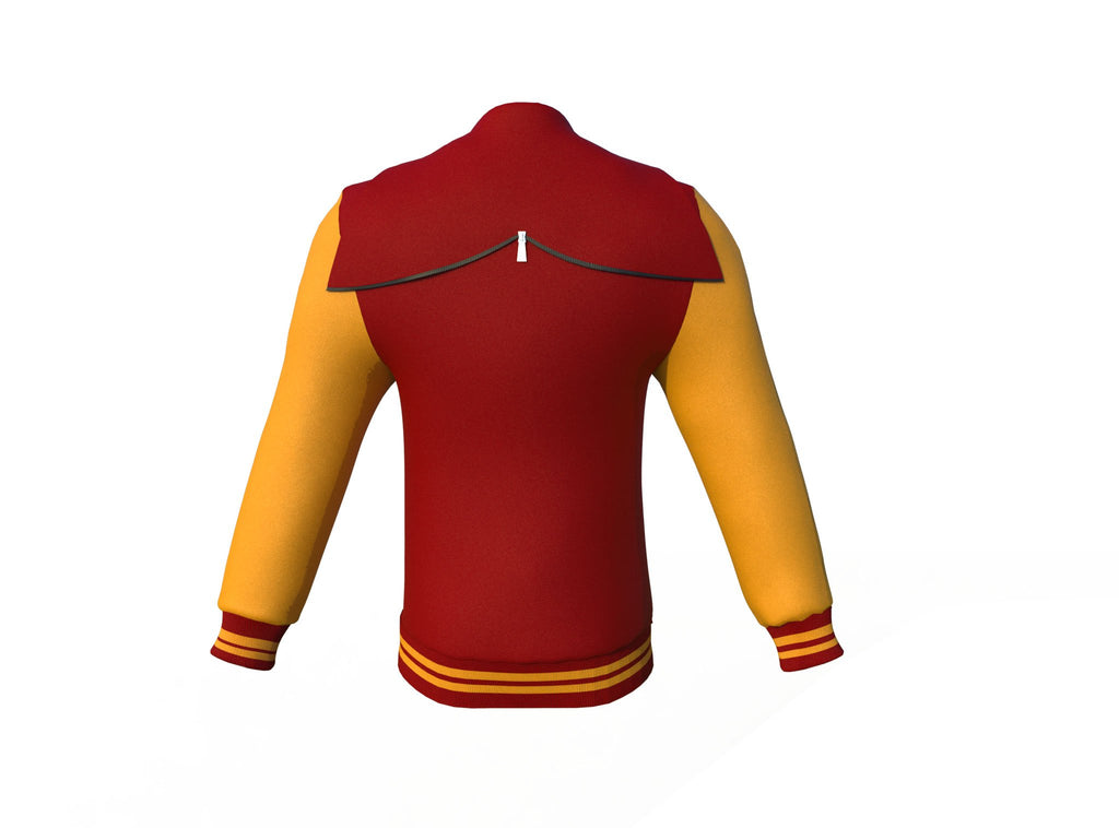 Maroon Varsity Letterman Jacket with Gold Sleeves - Shearling leather
