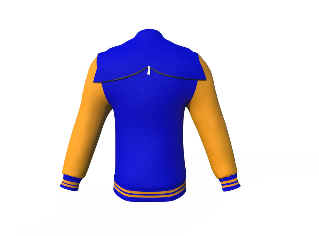 Blue Varsity Letterman Jacket with Gold Sleeves - Shearling leather