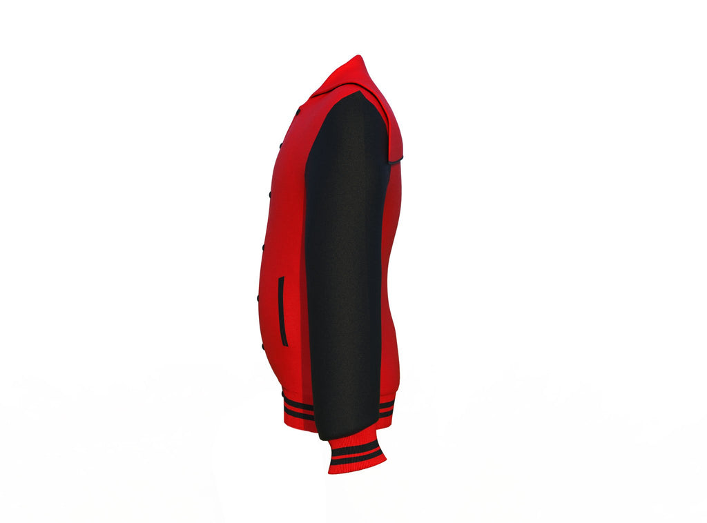 Red Varsity Letterman Jacket with Black Sleeves - Shearling leather