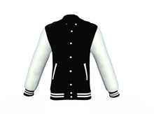 Load image into Gallery viewer, Black Varsity Letterman Jacket with White Sleeves - Shearling leather
