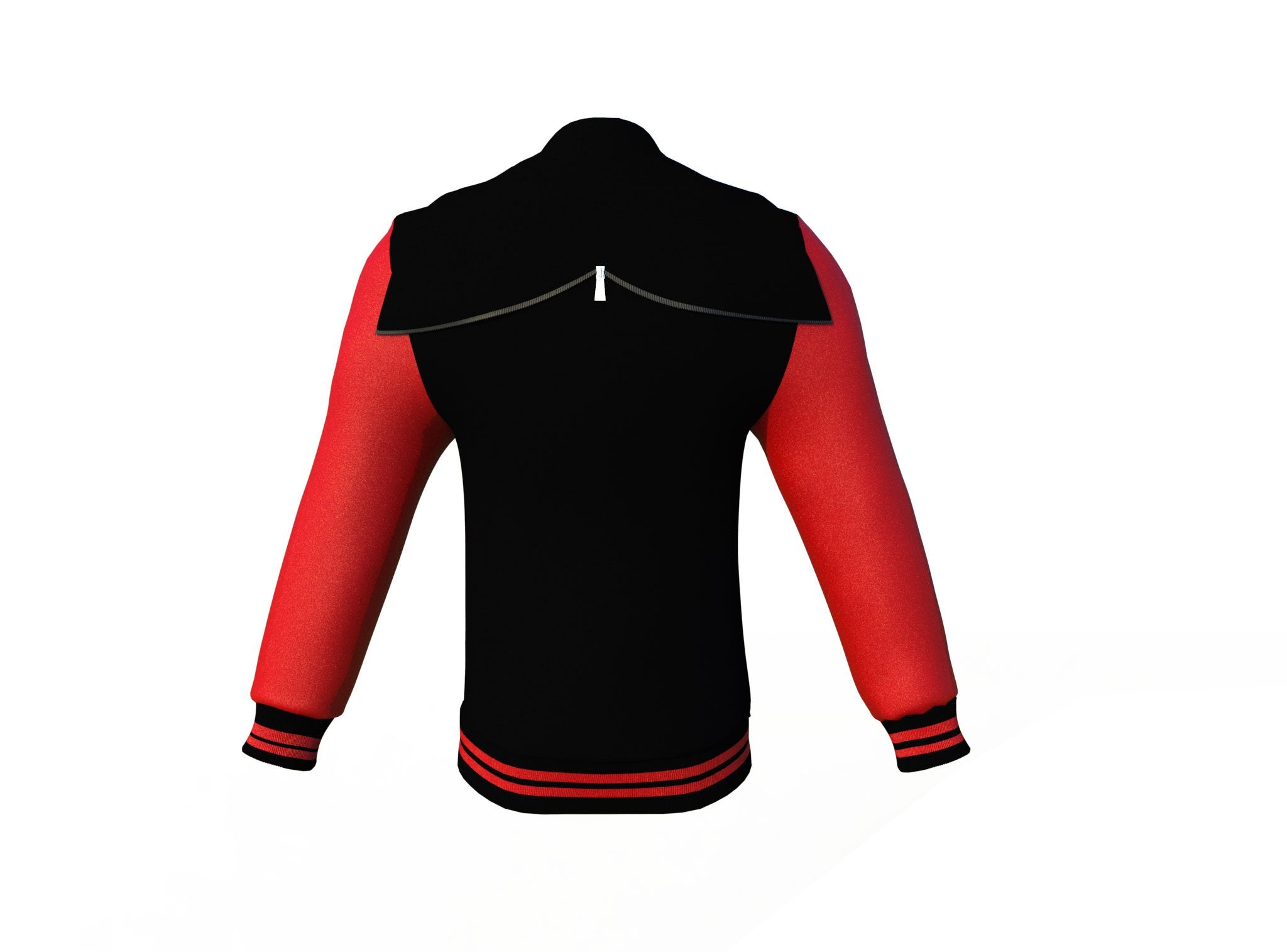 Black Varsity Letterman Jacket with Red Sleeves - Shearling leather