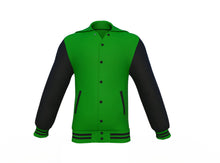 Load image into Gallery viewer, Dark Green Varsity Letterman Jacket with Black Sleeves - Shearling leather
