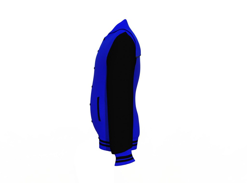 Blue Varsity Letterman Jacket with Black Sleeves - Shearling leather