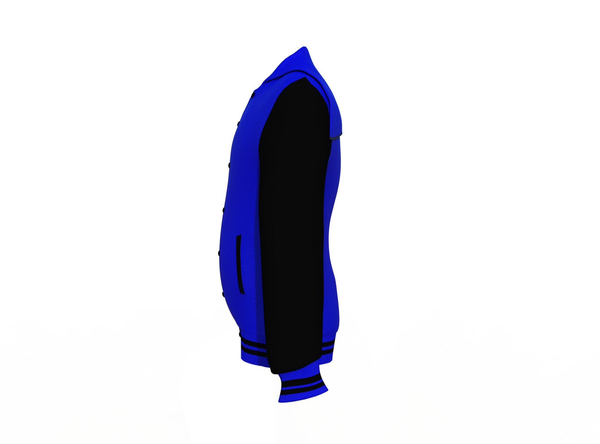 Blue Varsity Letterman Jacket with Black Sleeves - Shearling leather