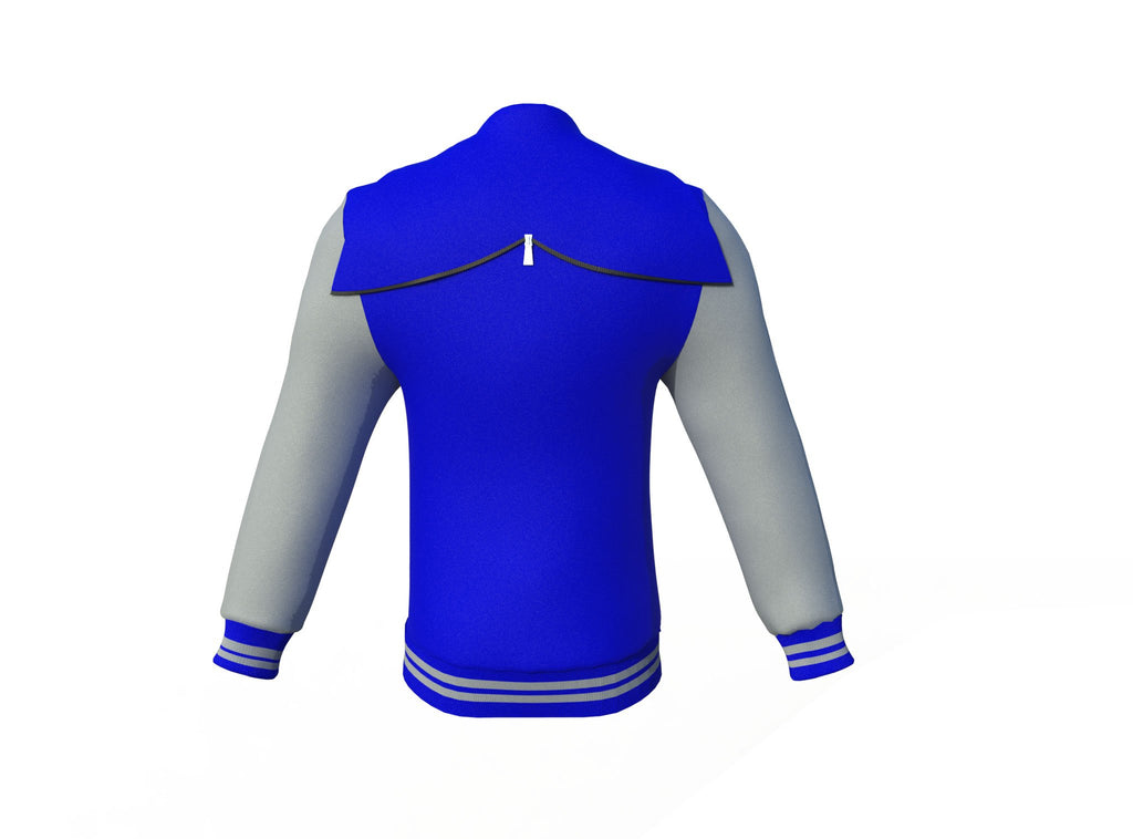Blue Varsity Letterman Jacket with Grey Sleeves - Shearling leather