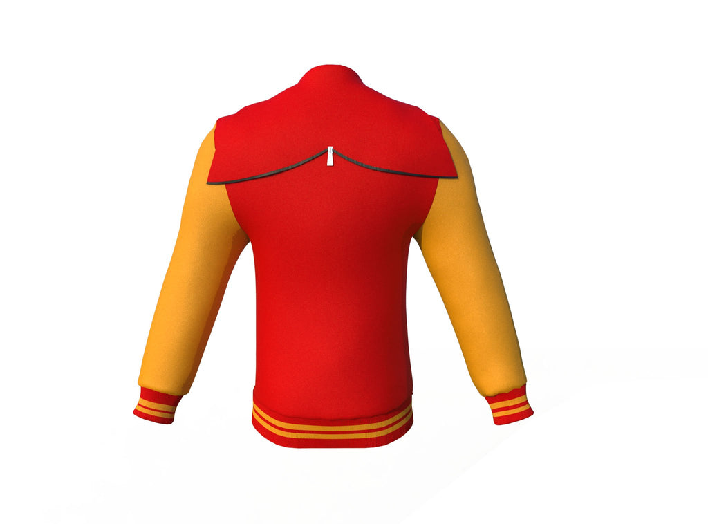 Red Varsity Letterman Jacket with Gold Sleeves - Shearling leather