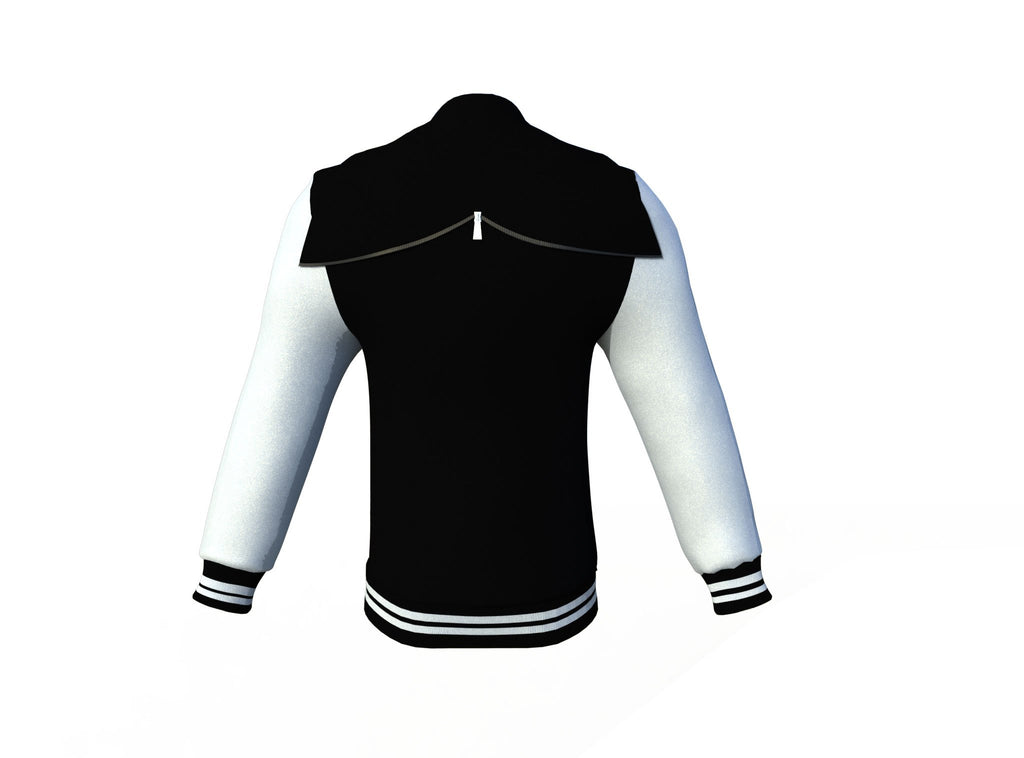 Black Varsity Letterman Jacket with White Sleeves - Shearling leather