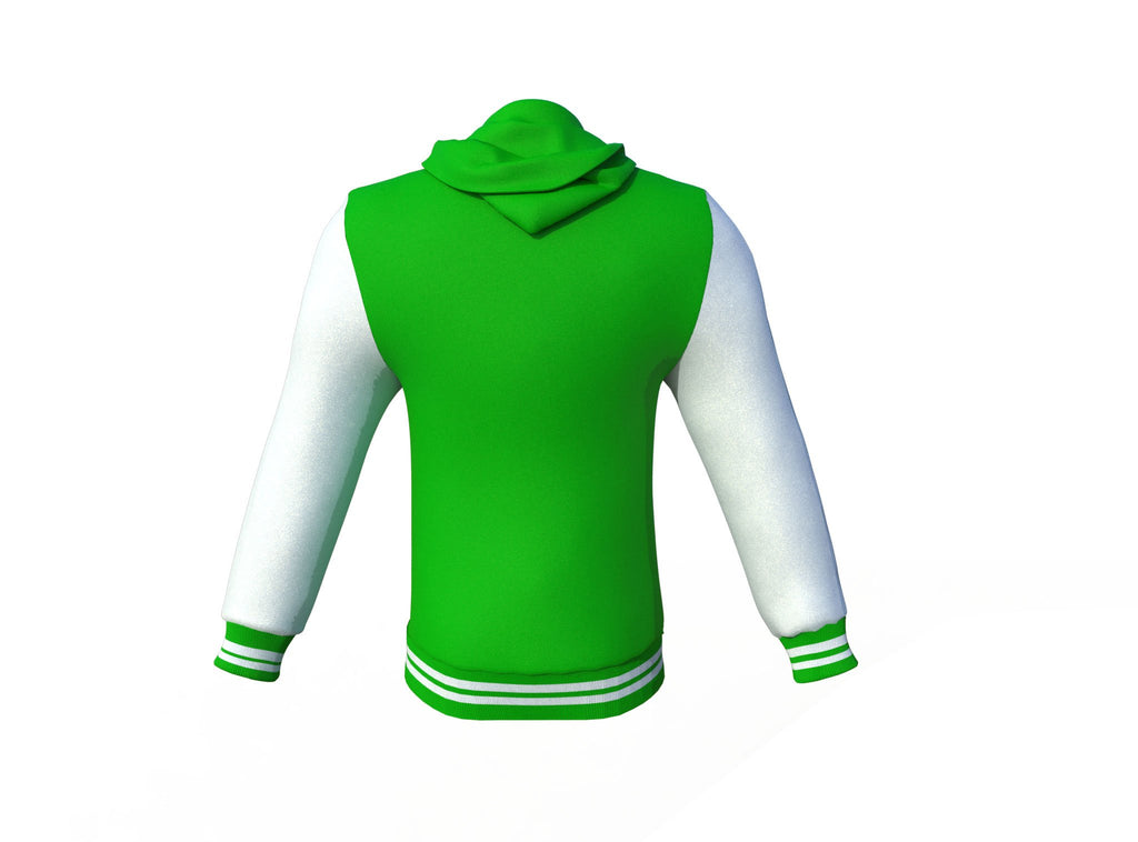 Light Green Varsity Letterman Jacket with White Sleeves - Shearling leather