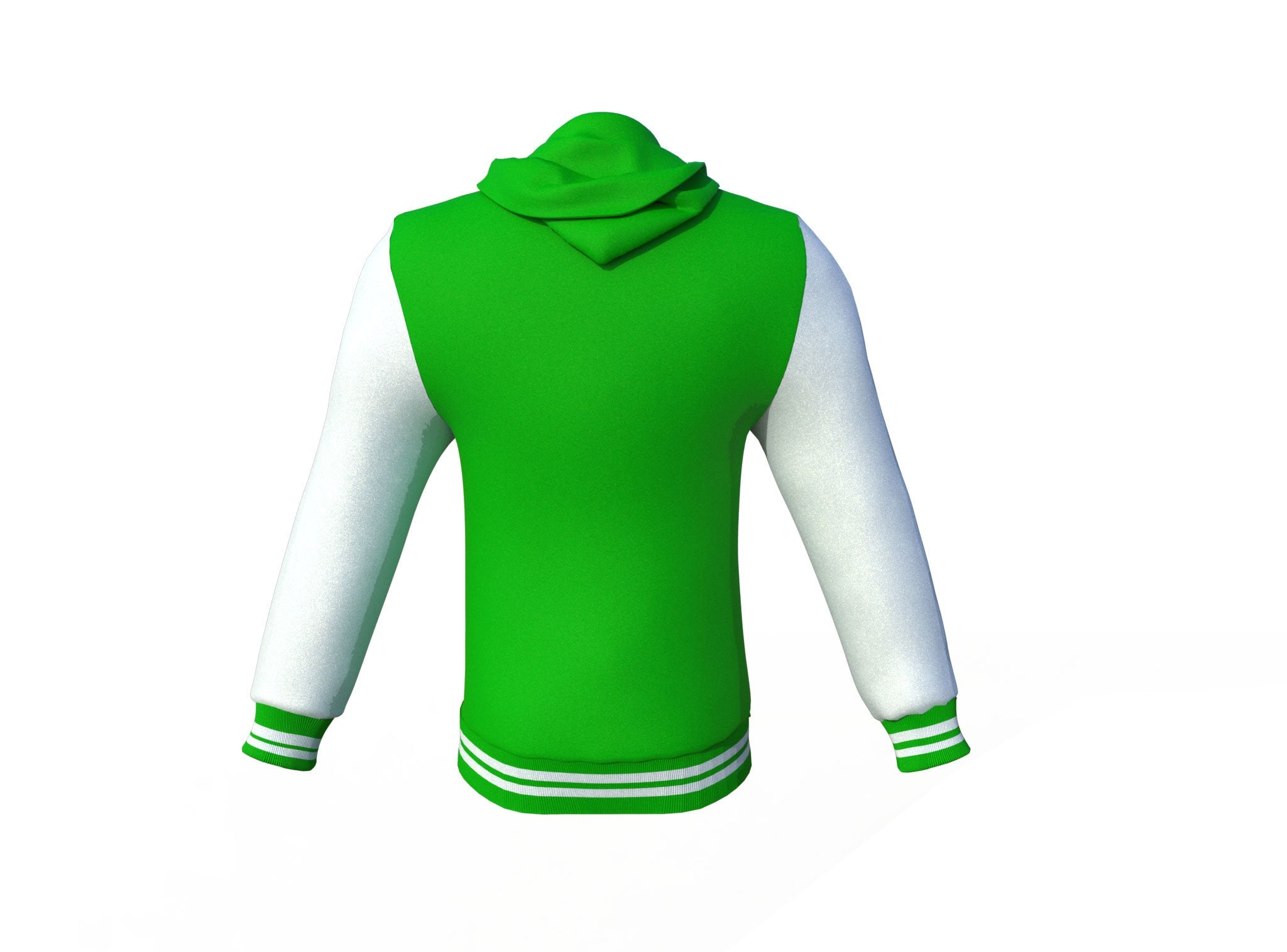 Light Green Varsity Letterman Jacket with White Sleeves - Shearling leather