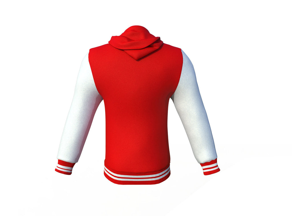 Red Varsity Letterman Jacket with White Sleeves - Shearling leather