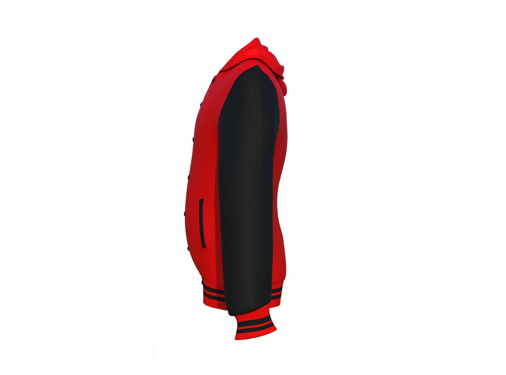 Red Varsity Letterman Jacket with Black Sleeves - Shearling leather