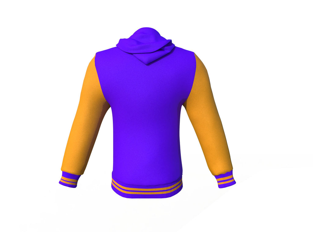 Purple Varsity Letterman Jacket with Gold Sleeves - Shearling leather
