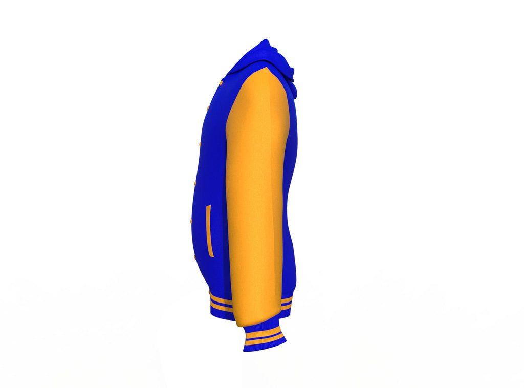Blue Varsity Letterman Jacket with Gold Sleeves - Shearling leather