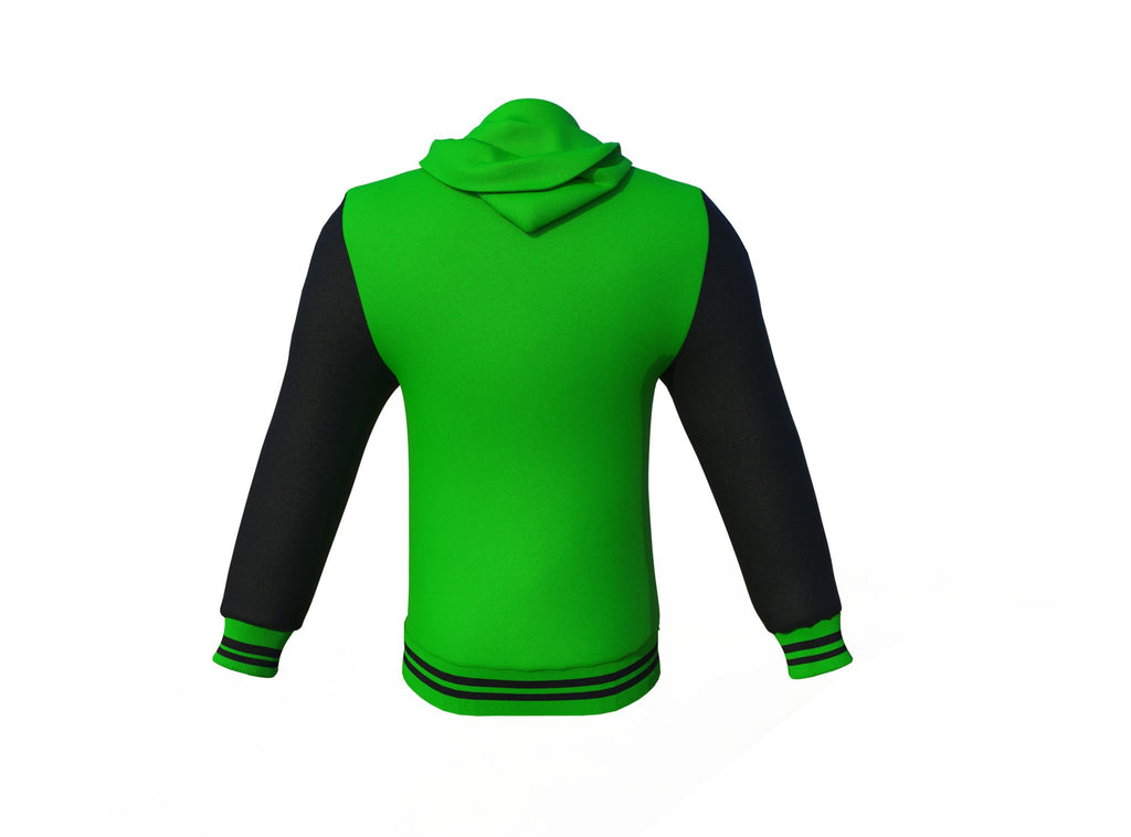 Light Green Varsity Letterman Jacket with Black Sleeves - Shearling leather