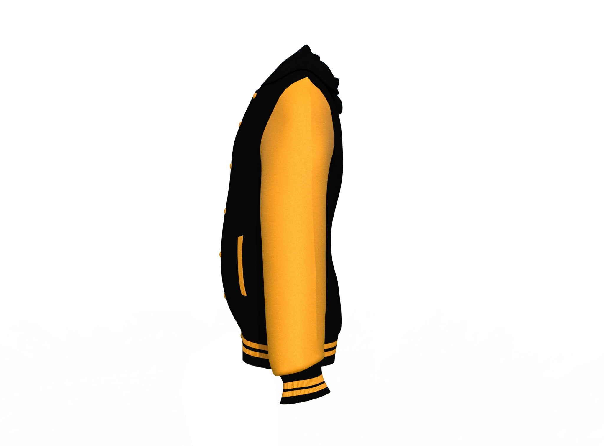 Black Varsity Letterman Jacket with Gold Sleeves - Shearling leather