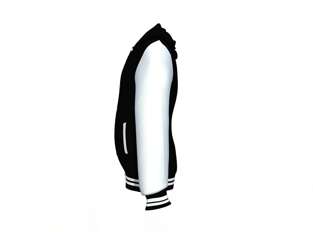 Black Varsity Letterman Jacket with White Sleeves - Shearling leather
