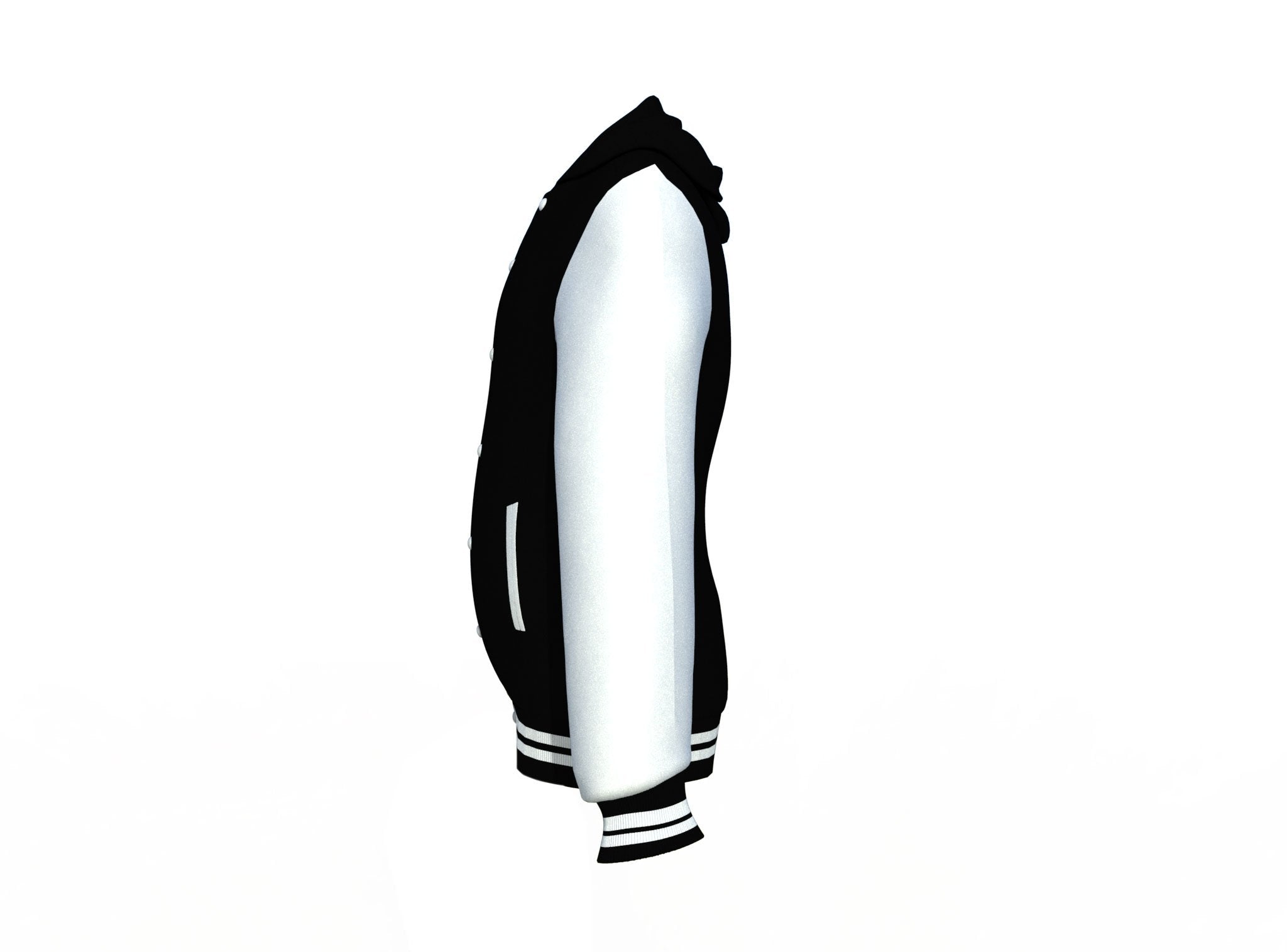 Black Varsity Letterman Jacket with White Sleeves - Shearling leather