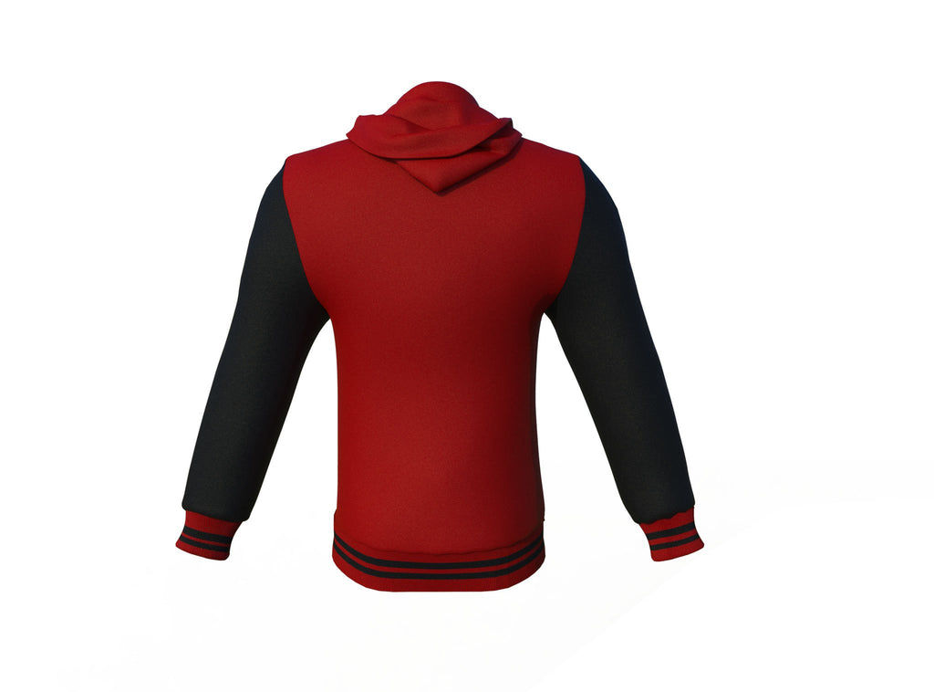 Maroon Varsity Letterman Jacket with Black Sleeves - Shearling leather