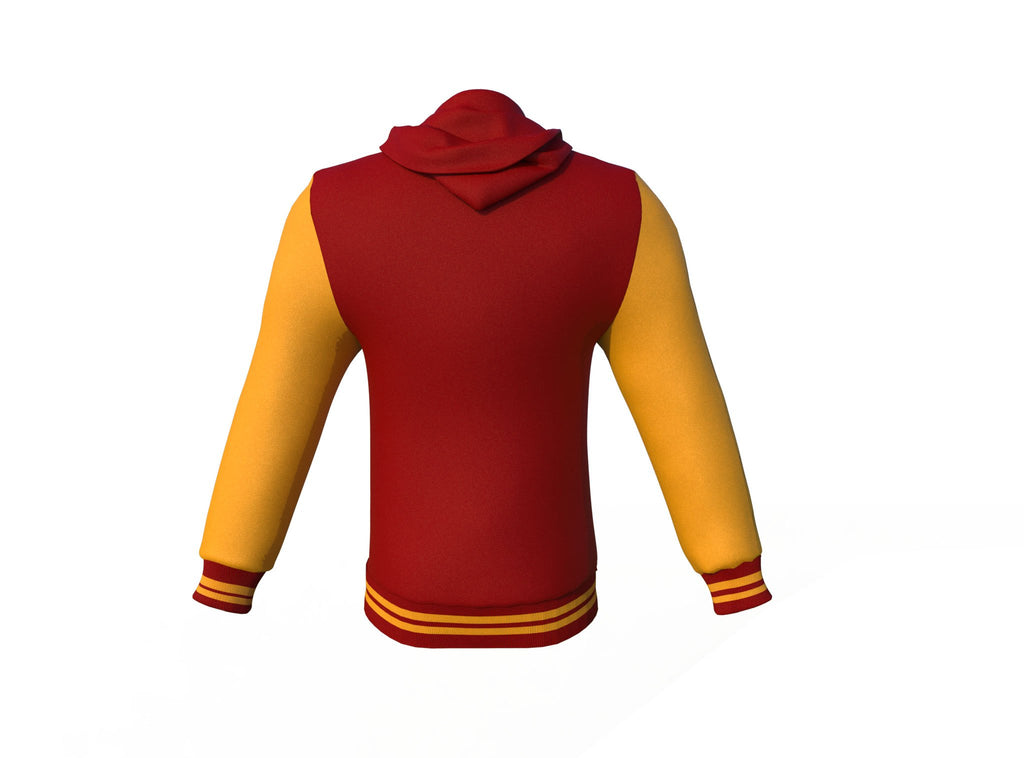 Maroon Varsity Letterman Jacket with Gold Sleeves - Shearling leather