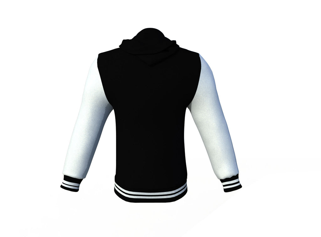 Black Varsity Letterman Jacket with White Sleeves - Shearling leather