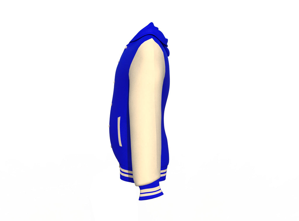 Blue Varsity Letterman Jacket with Cream Sleeves - Shearling leather