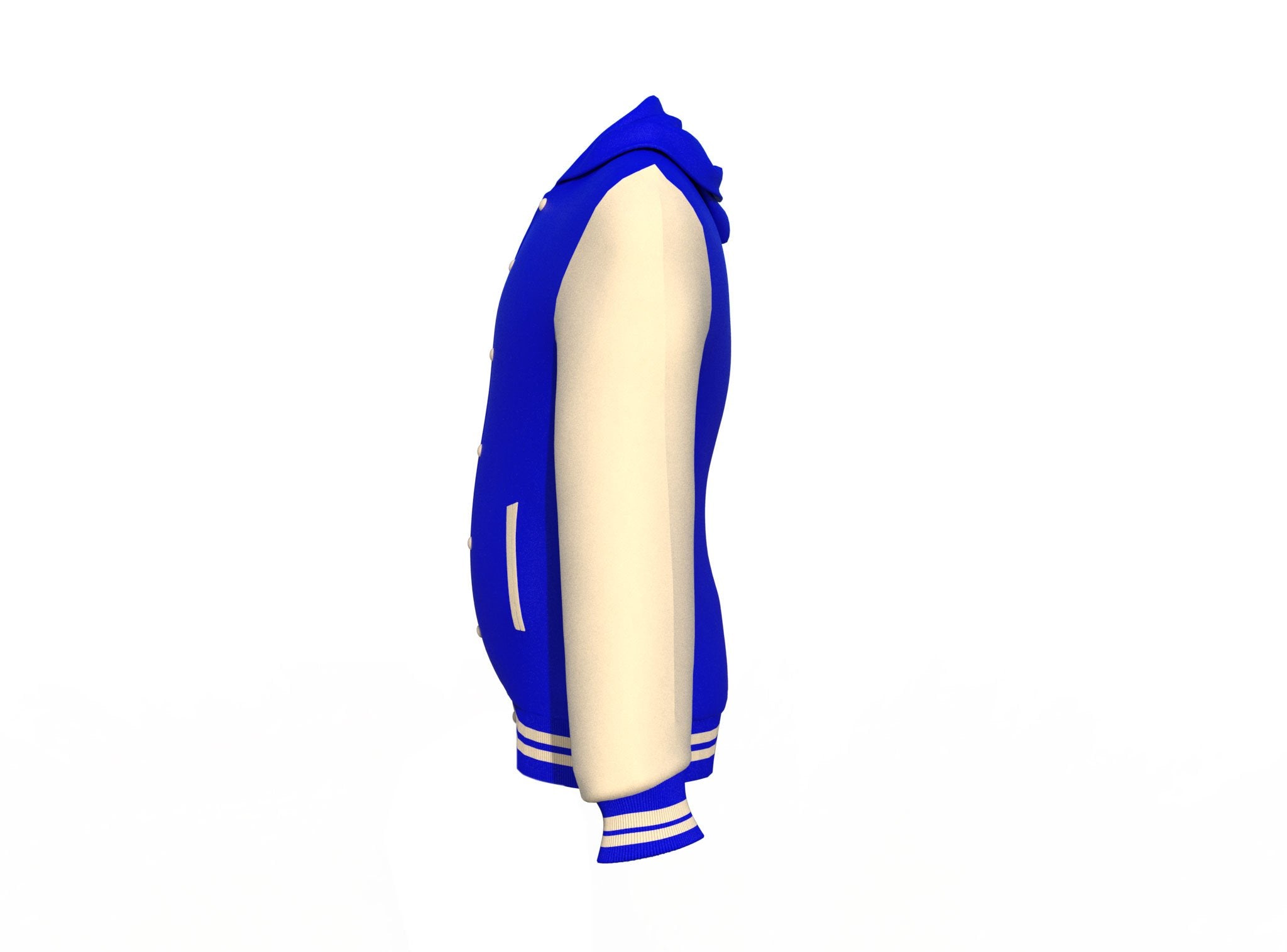 Blue Varsity Letterman Jacket with Cream Sleeves - Shearling leather