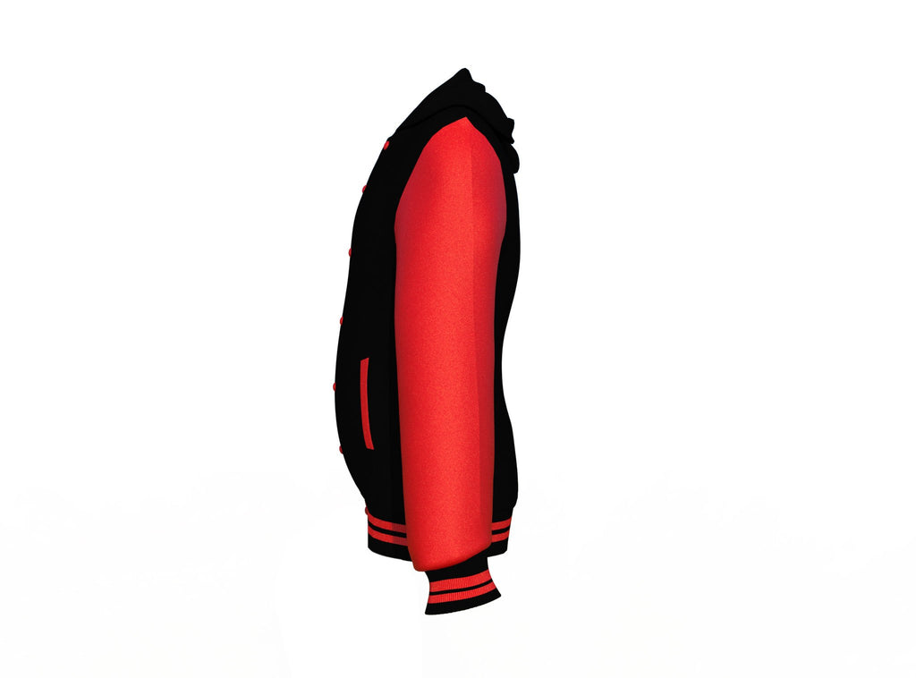 Black Varsity Letterman Jacket with Red Sleeves - Shearling leather